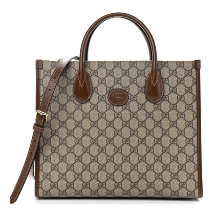 Gucci GG Supreme Monogram Azalea Calfskin Small Retro Interlocking G Tote Bag Beige Ebony Brown Sugar 1 of 10