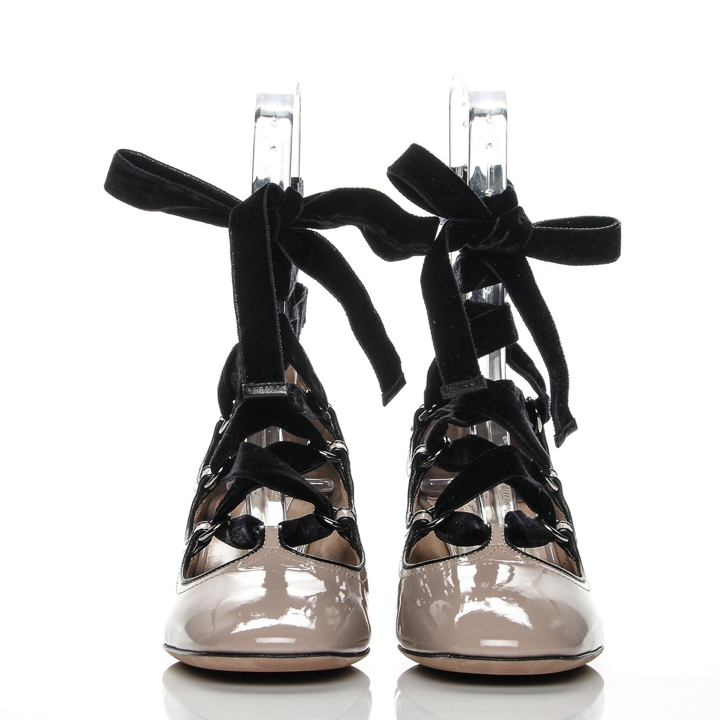 Patent Velvet Lace Up Pumps 36 Poudre