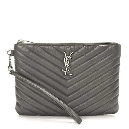 Saint Laurent Calfskin Matelasse Chevron Monogram A5 Wristlet Earth 1 of 8