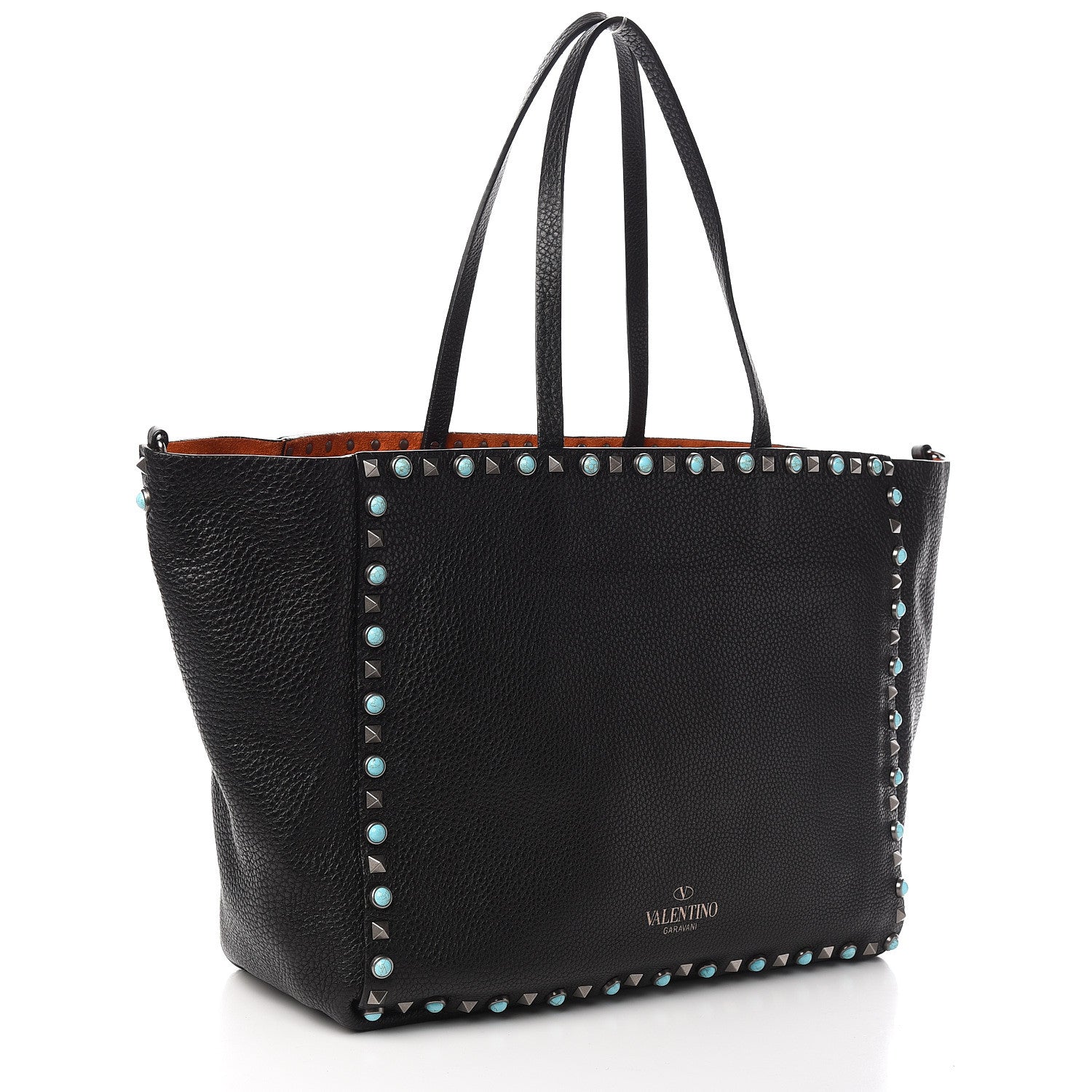 Valentino Garavani Grained Calfskin Beaded Medium Rockstud Rolling Crossbody Tote Black Multicolor 3 of 9