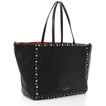Valentino Garavani Grained Calfskin Beaded Medium Rockstud Rolling Crossbody Tote Black Multicolor 3 of 9
