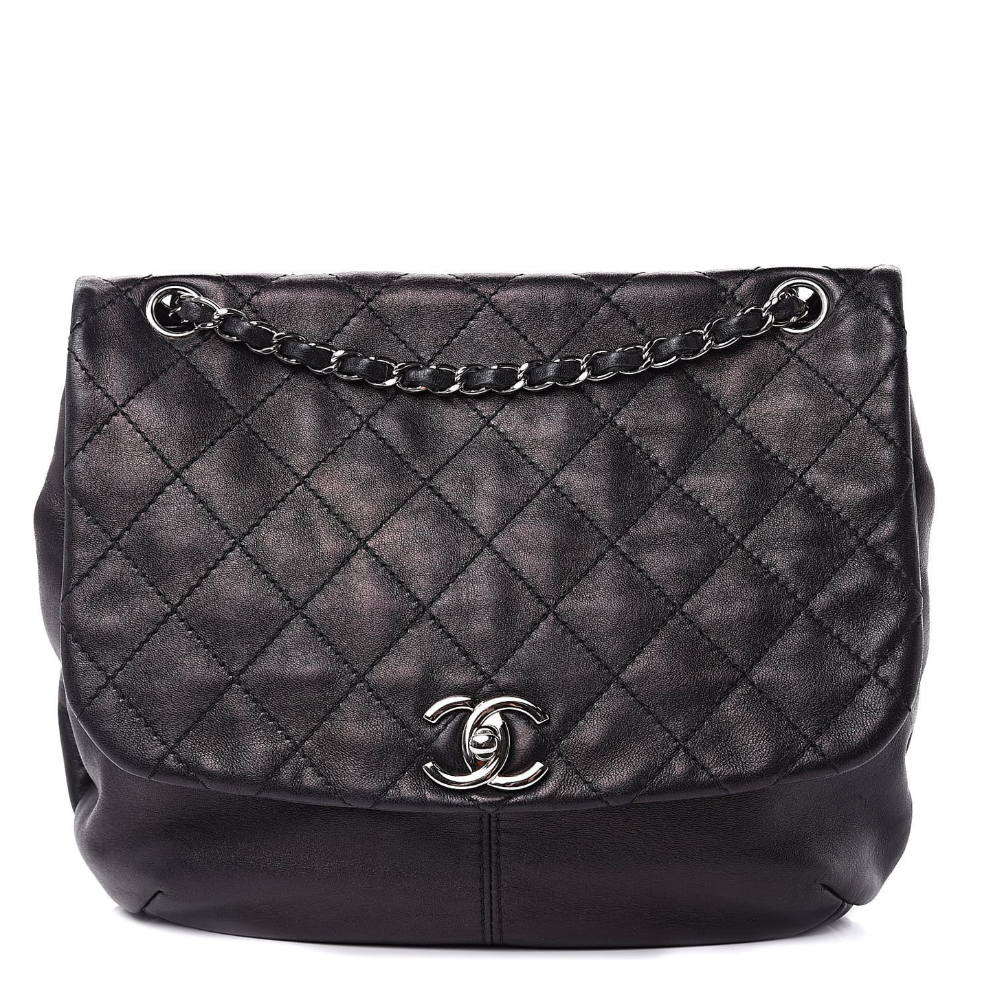 Shiny Lambskin Quilted Medium Trianon Messenger Flap Black