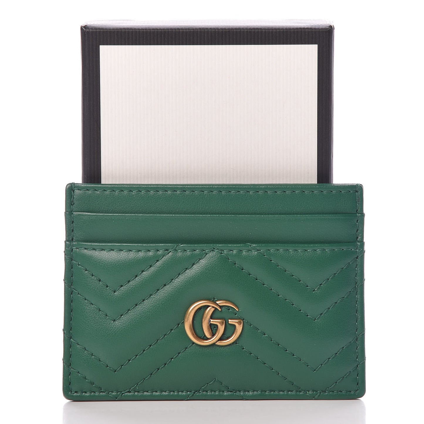 Calfskin Matelasse GG Marmont Card Holder Emerald Green