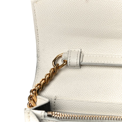 Saint Laurent Grain De Poudre Matelasse Chevron Monogram Chain Wallet White 12 of 20