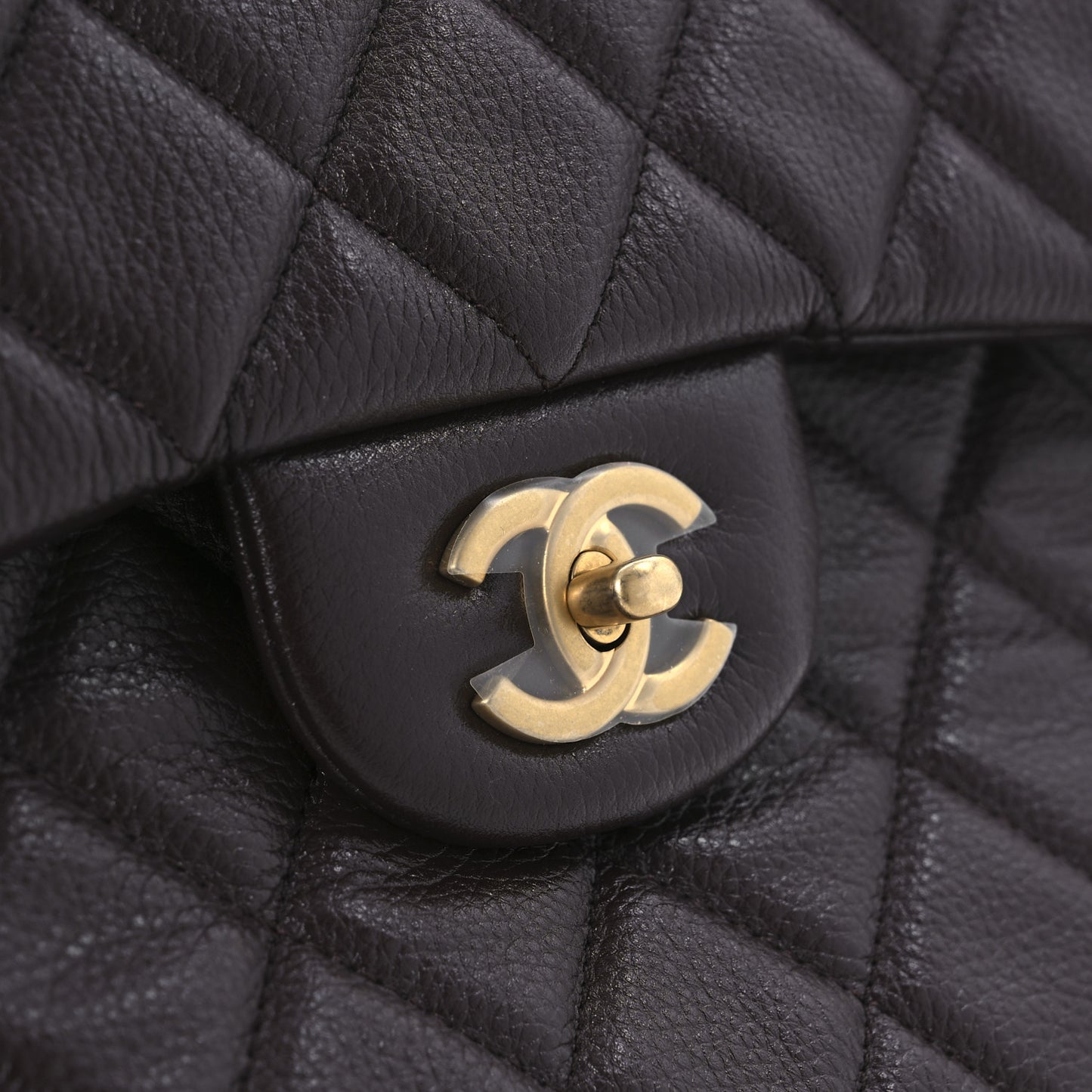 Grained Calfskin Quilted XXL Travel Flap Bag Dark Brown