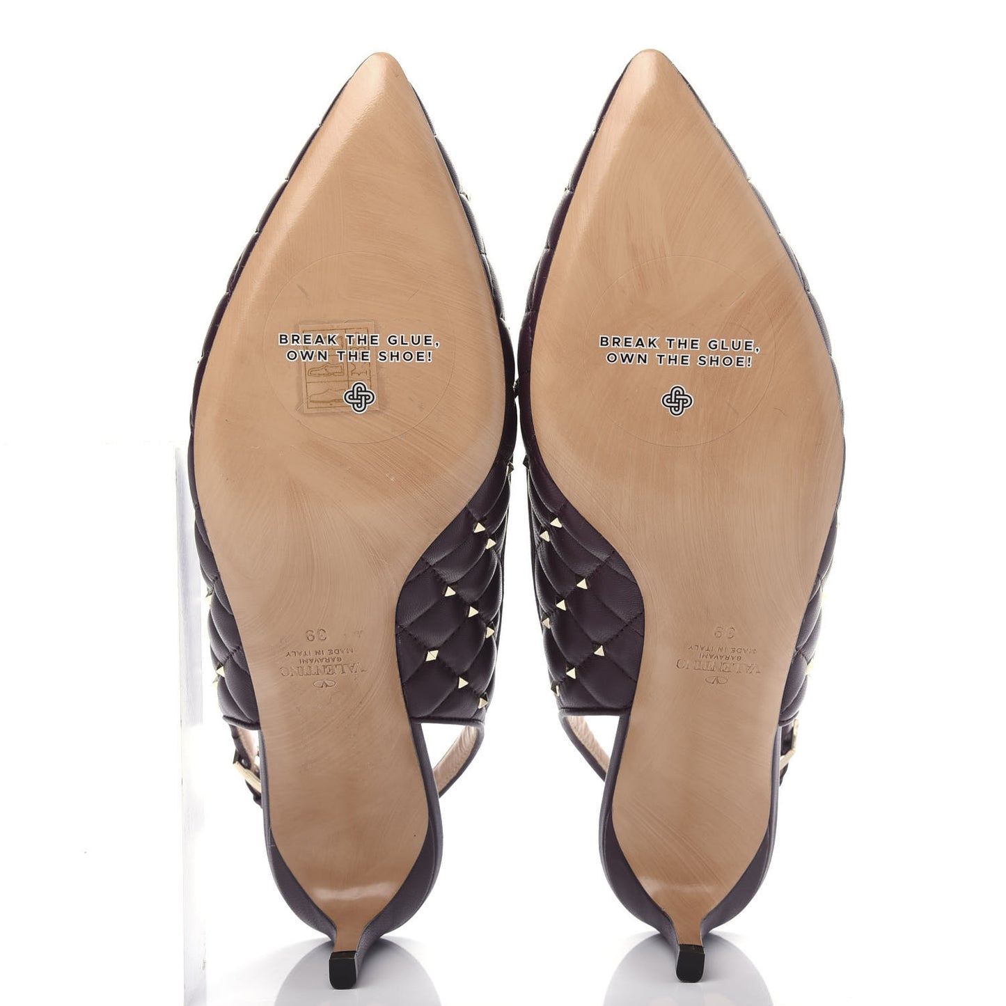 Nappa Quilted Rockstud Spike Slingback Low Heel Pumps 39 Rubin