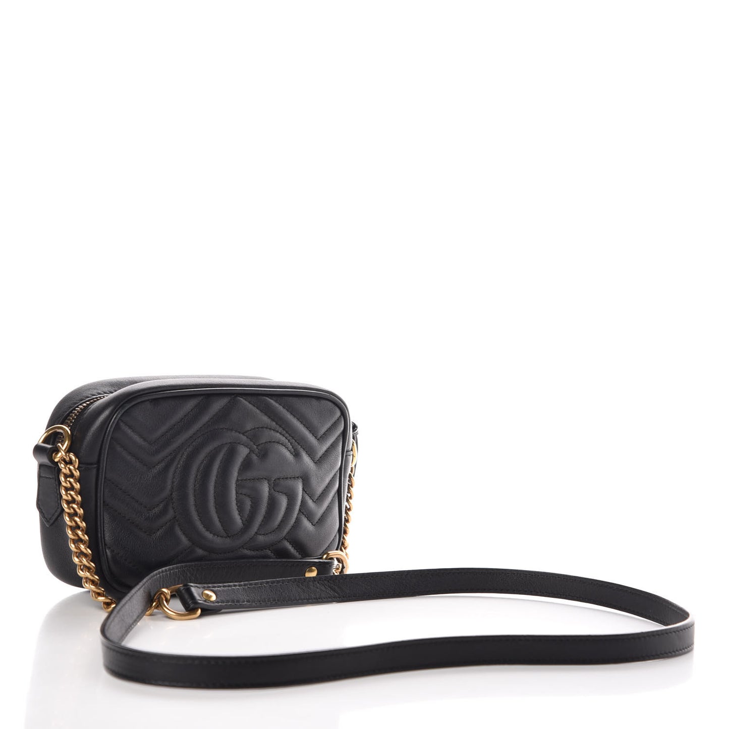 Calfskin Matelasse Mini GG Marmont Chain Shoulder Bag Black