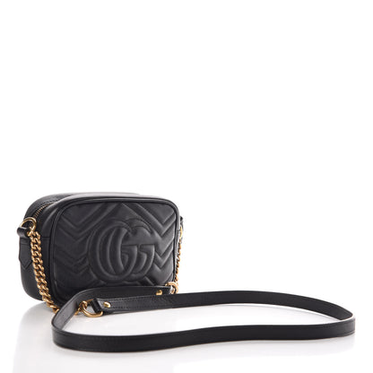 Gucci Calfskin Matelasse Mini GG Marmont Chain Shoulder Bag Black 3 of 9