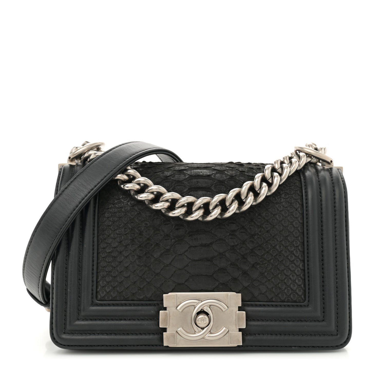 Matte Snakeskin Calfskin Small Boy Flap Black