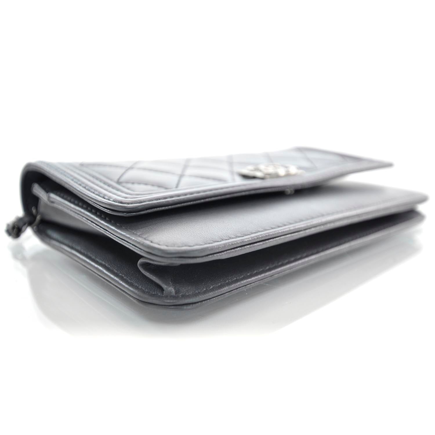Chanel Lambskin Quilted Boy Wallet On Chain Grey 6 of 10