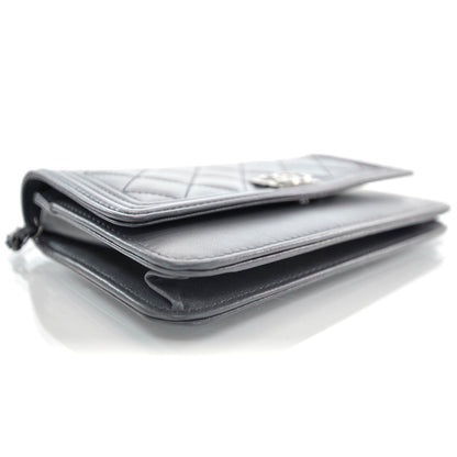 Chanel Lambskin Quilted Boy Wallet On Chain Grey 6 of 10
