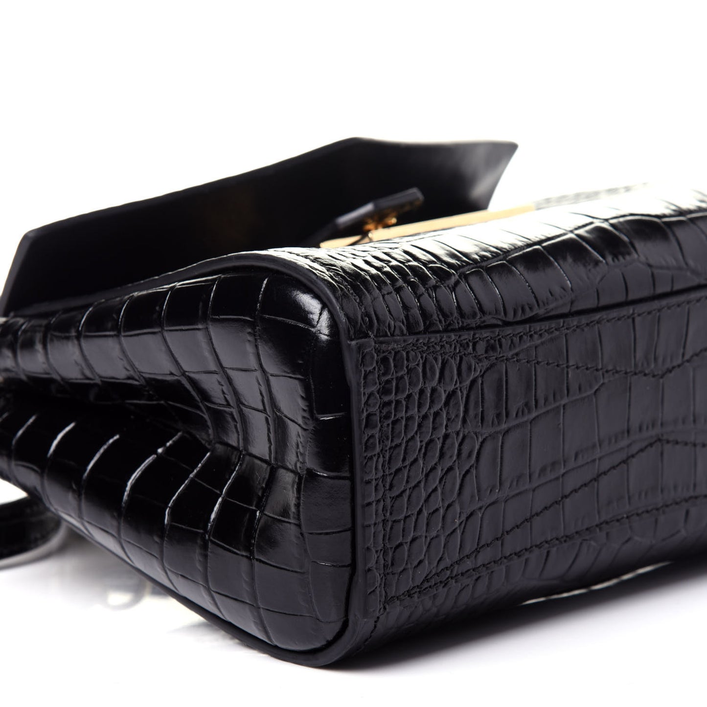 Calfskin Crocodile Embossed Mini Mystic Shoulder Bag Black