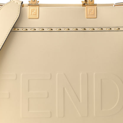 Fendi Vitello King Plexiglass Metal Stitch Logo Embossed Medium Fendi Sunshine Shopper Tote Pergamena 8 of 10