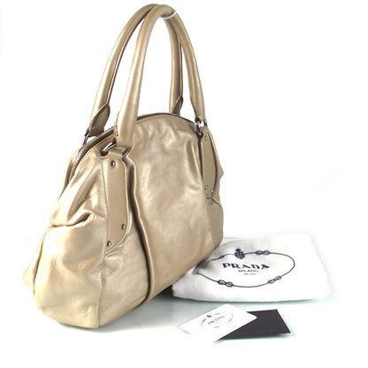 Prada Leather Pleated Bauletto Champagne 3 of 12