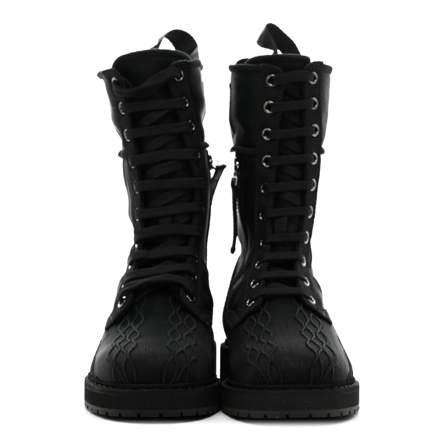 Fendi Mesh Canvas Embroidered Womens Lace Up Boots 36 Black 3 of 8