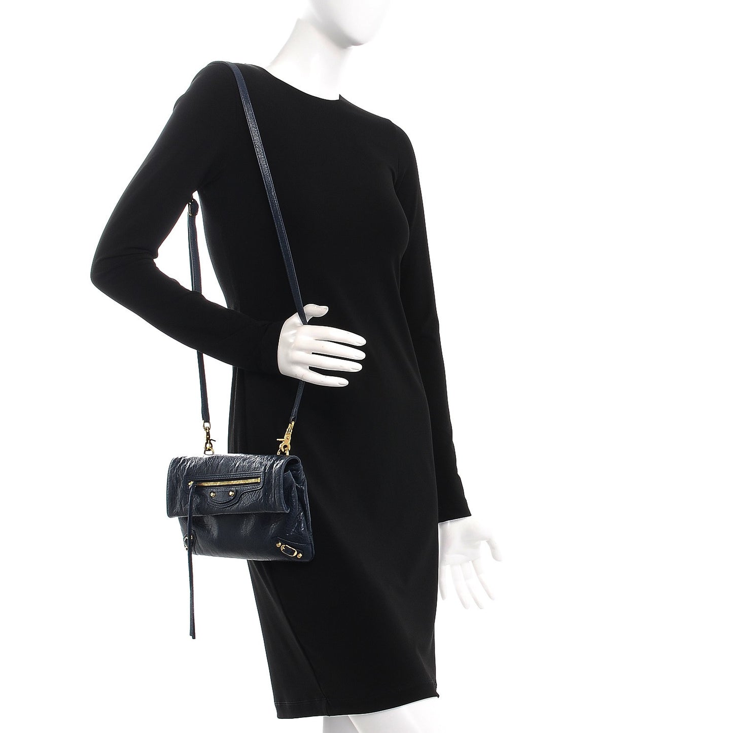 Agneau Classic Gold Hardware Mini Envelope Strap Clutch Bleu Obscur