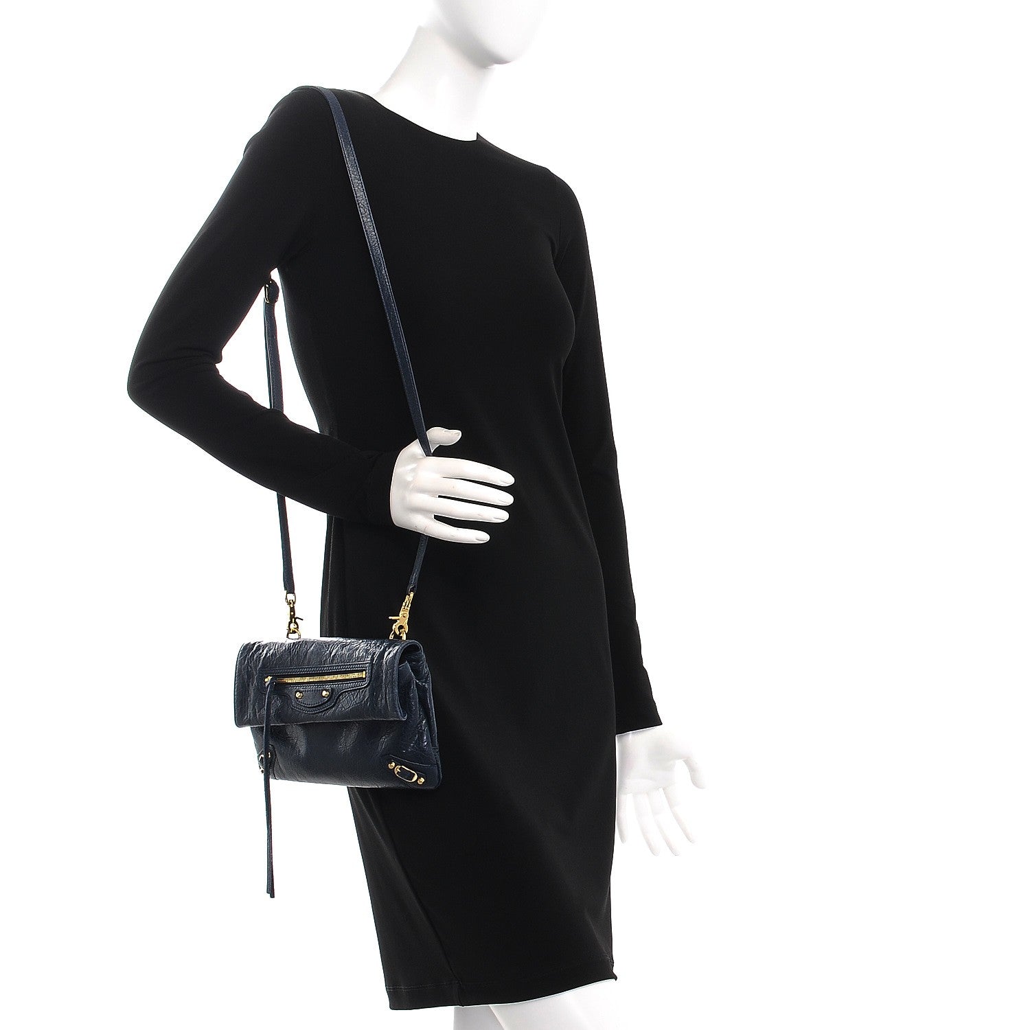 Balenciaga Agneau Classic Gold Hardware Mini Envelope Strap Clutch Bleu Obscur 2 of 7