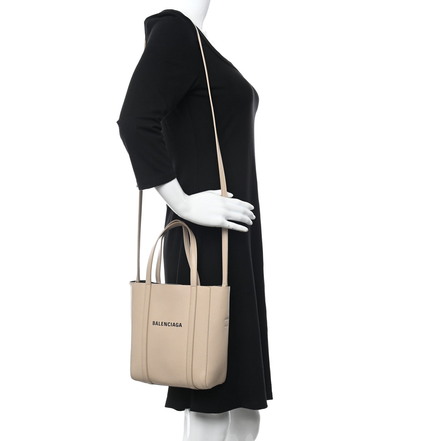 Balenciaga Smooth Calfskin Logo XXS Everyday Tote Light Beige Black 2 of 10