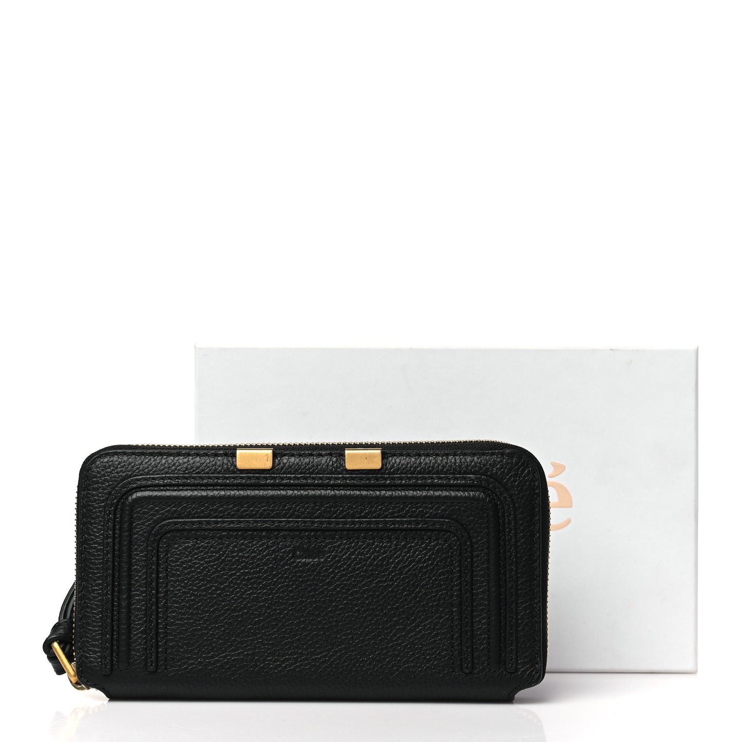 Grained Calfskin Marcie Long Zip Around Wallet Black