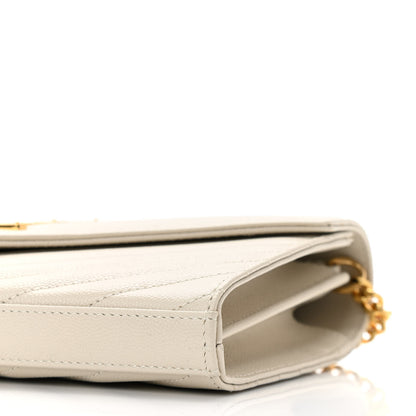 Saint Laurent Grain De Poudre Matelasse Chevron Monogram Chain Wallet Crema Soft 9 of 10