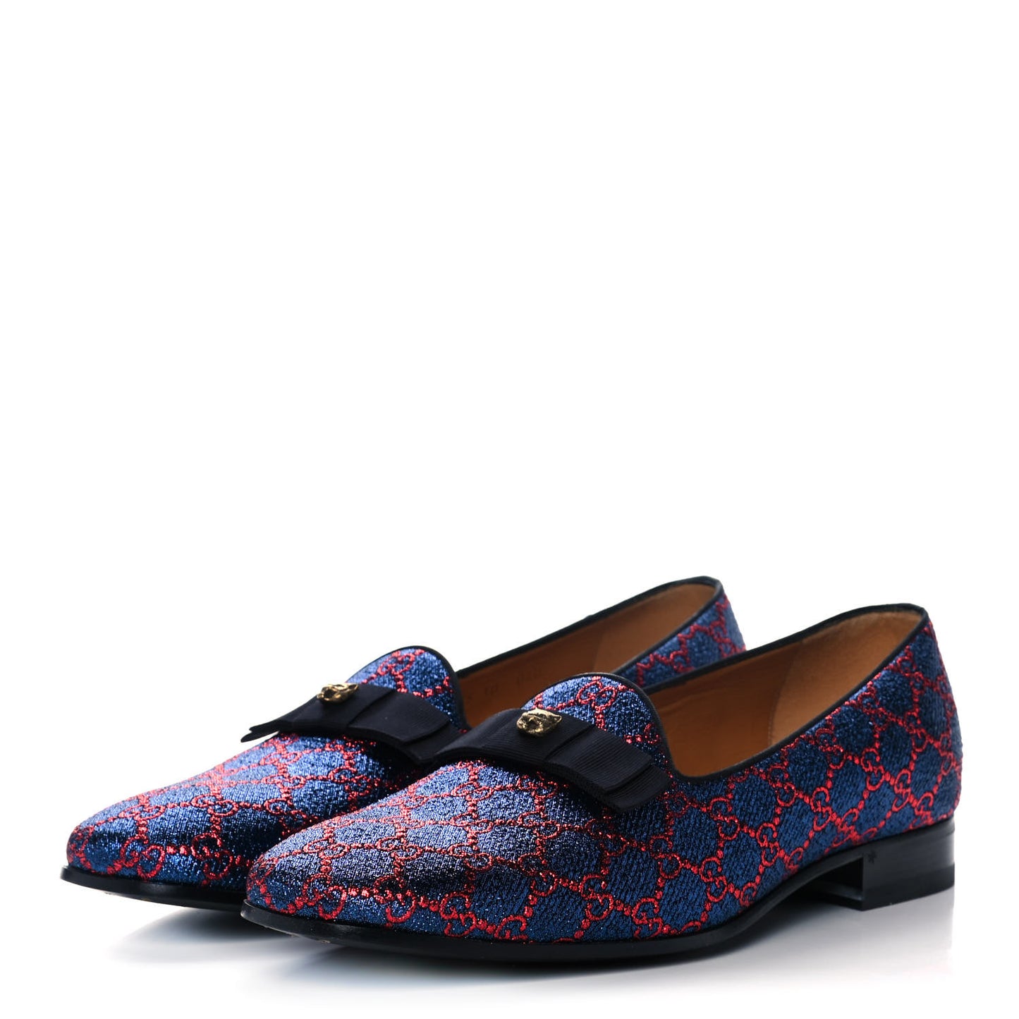Lurex GG Monogram Mens Bow Loafers 10 Iridescent Blue Iridescent Red Black