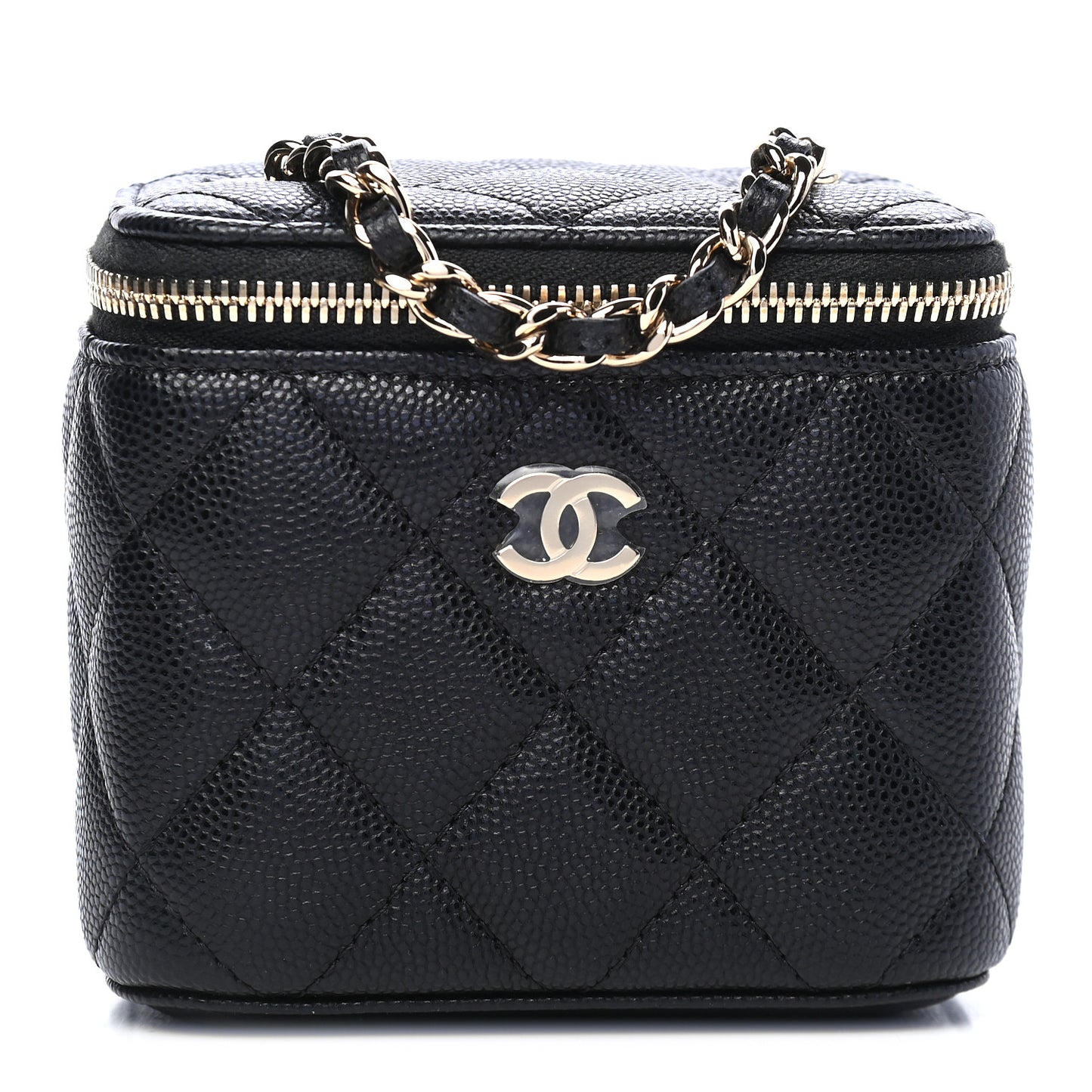 Caviar Quilted Mini Vanity Case With Chain Black
