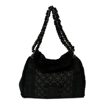 Chanel Shearling Suede Stitched CC Tote Black 1 of 12