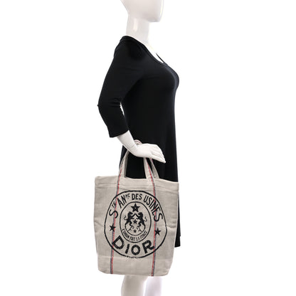 Christian Dior Canvas Print Cruise Tote Ivory Black 2 of 9