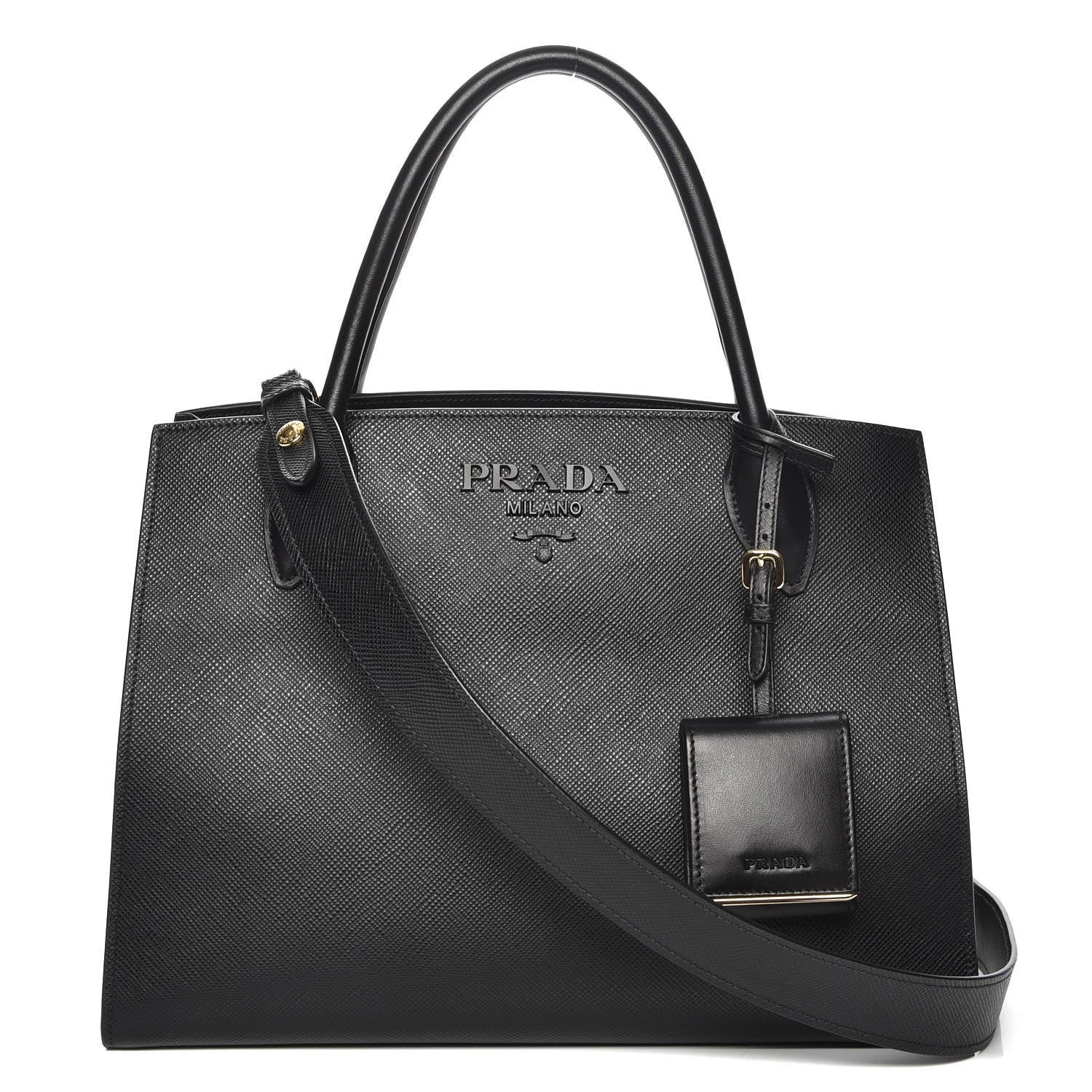Prada Saffiano Cuir Calfskin Medium Monochrome Top Handle Tote Black 1 of 7