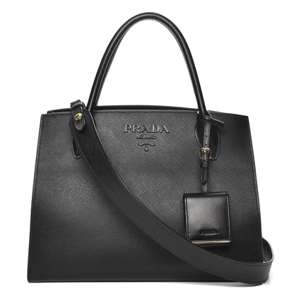 Prada Saffiano Cuir Calfskin Medium Monochrome Top Handle Tote Black 1 of 7