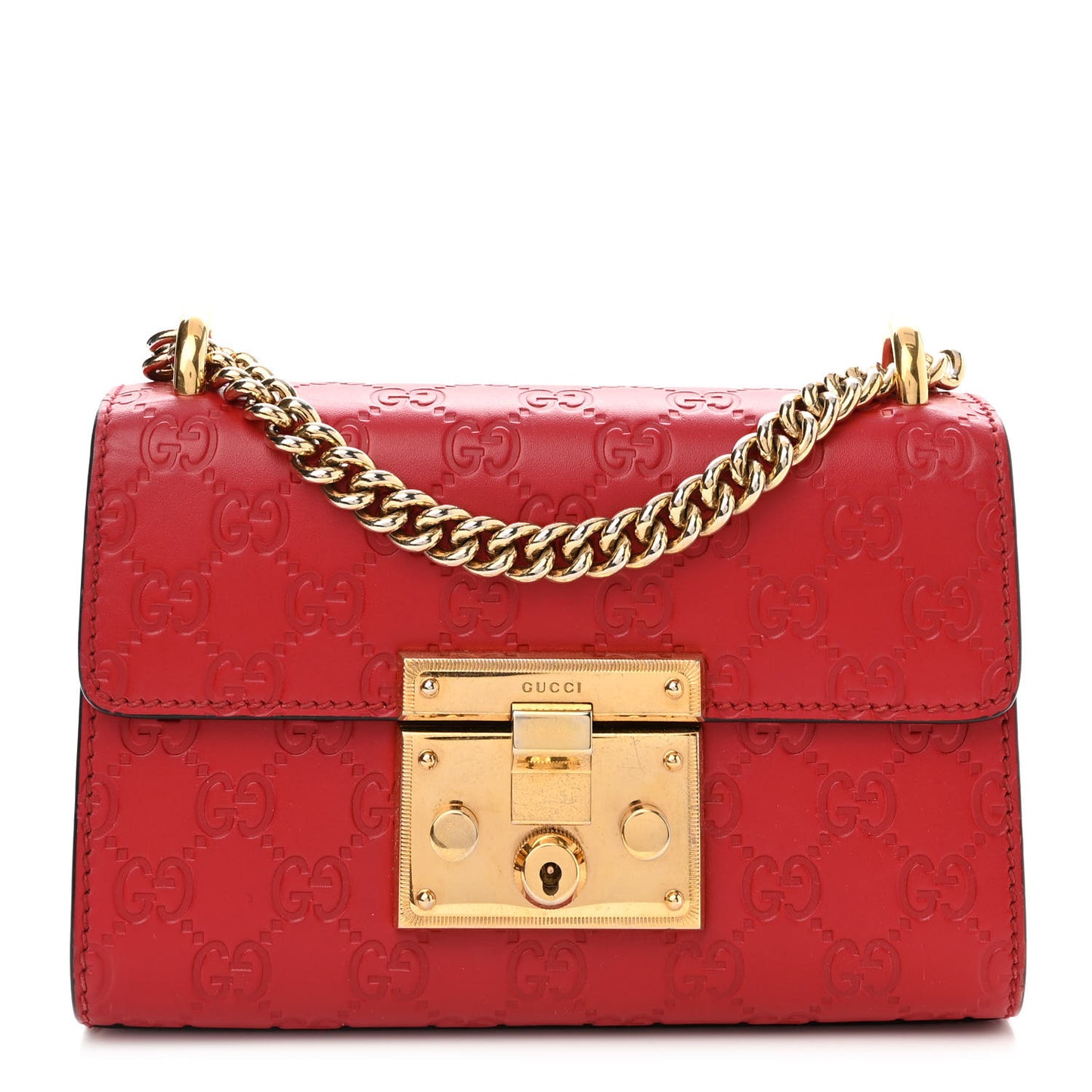 Guccissima Small Padlock Shoulder Bag Hibiscus Red