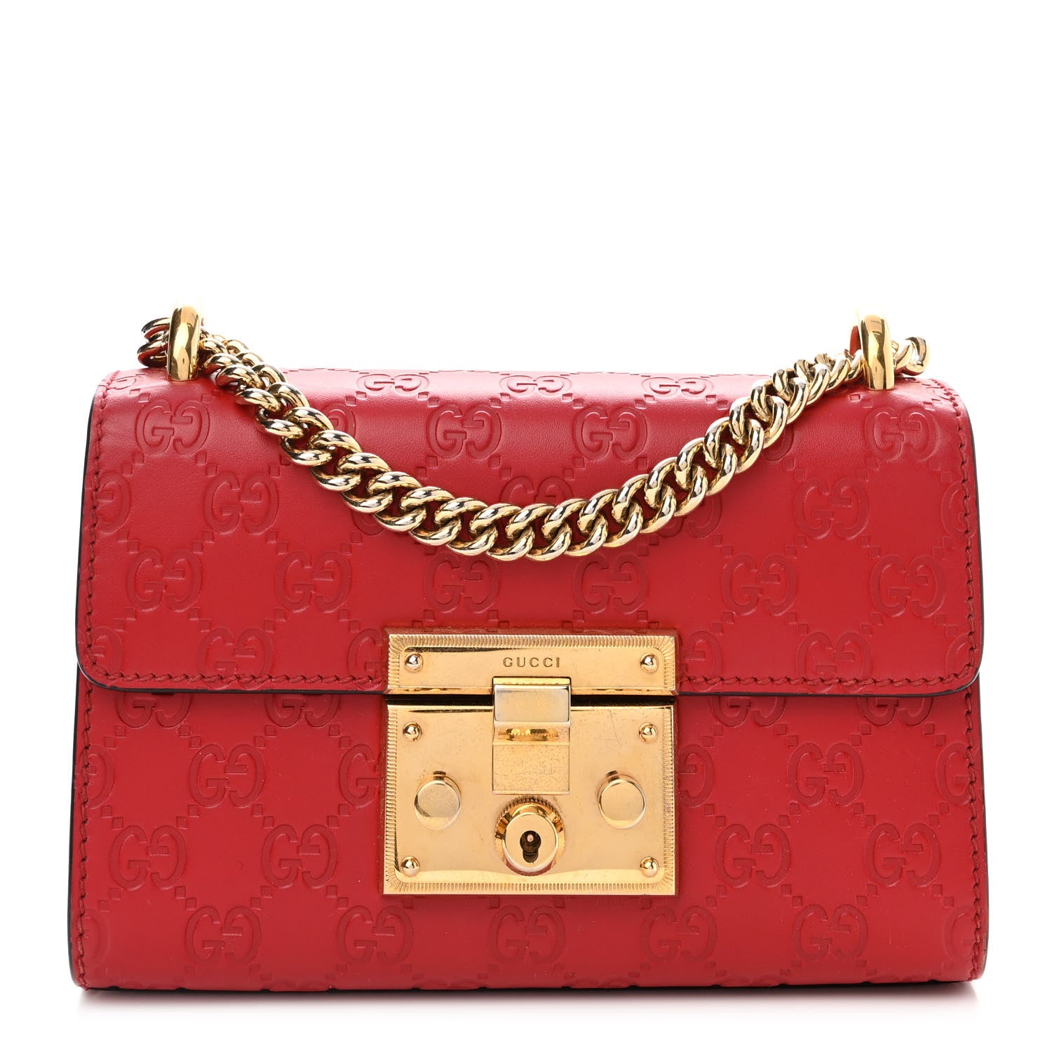 Gucci Guccissima Small Padlock Shoulder Bag Hibiscus Red 1 of 12