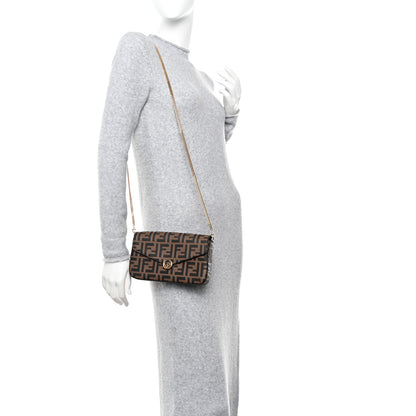 Fendi Vitello Soft F is Fendi Bi-Color FF 1974 Embossed Envelope Wallet On Chain with Pouches Maya Black 2 of 13