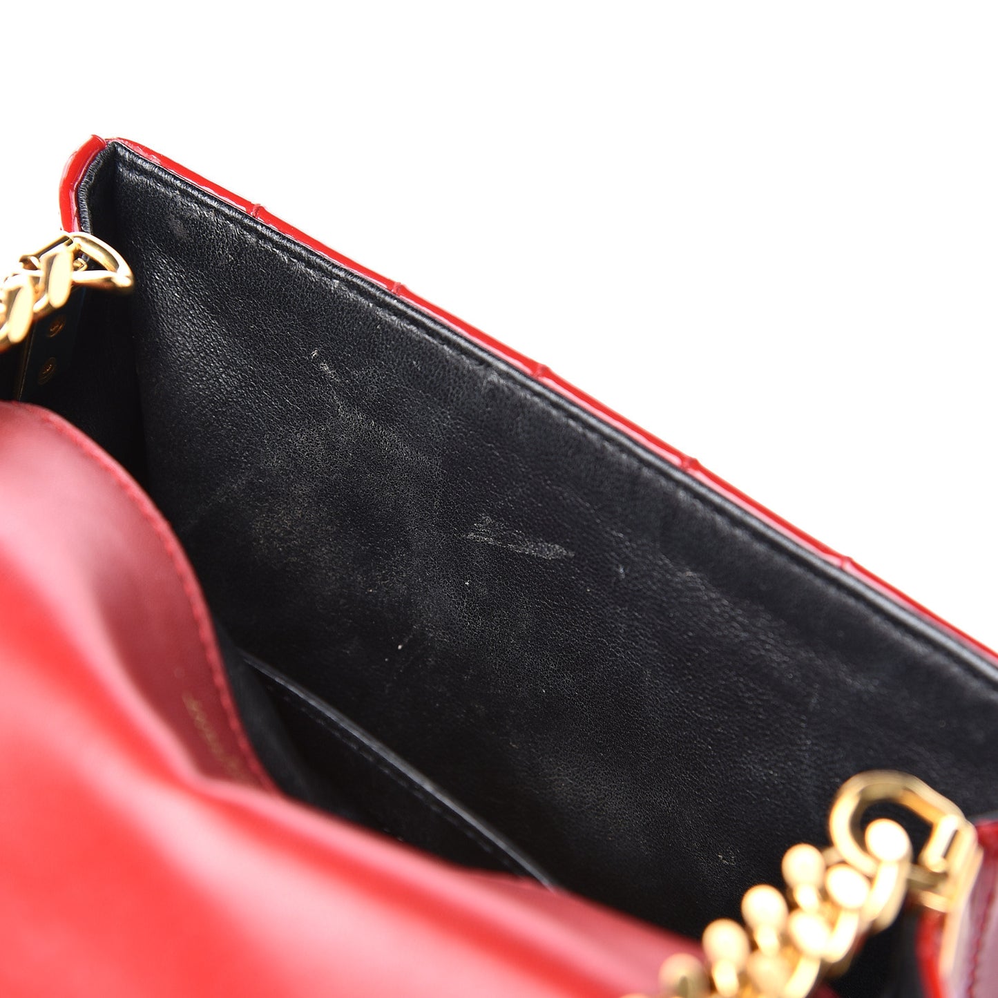 Patent Matelasse Small Vicky Chain Bag Red