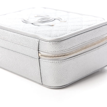 Chanel Metallic Caviar Quilted Medium CC Filigree Vanity Case Silver 7 of 11