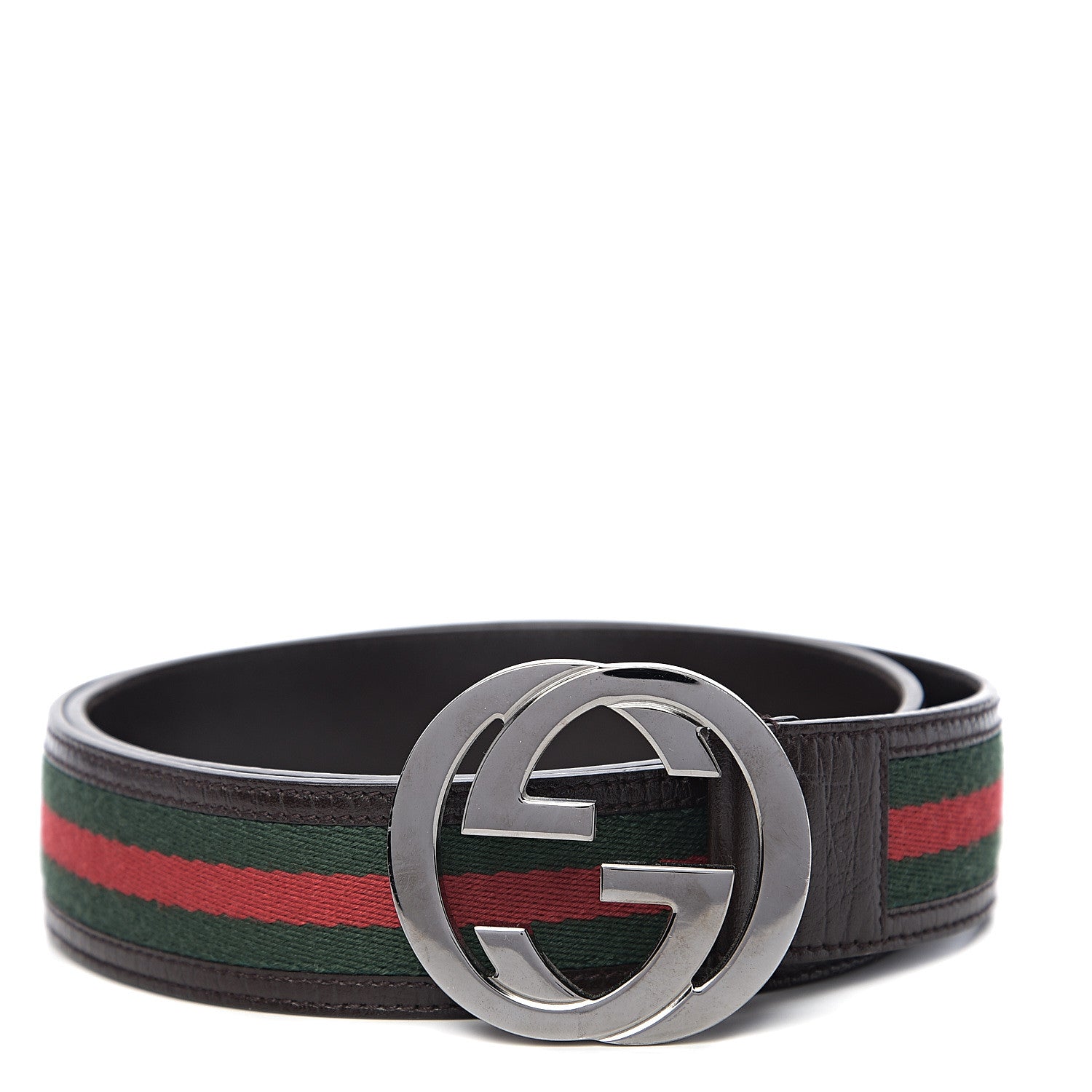 Gucci Calfskin Web Interlocking G Belt 95 38 Brown 1 of 7