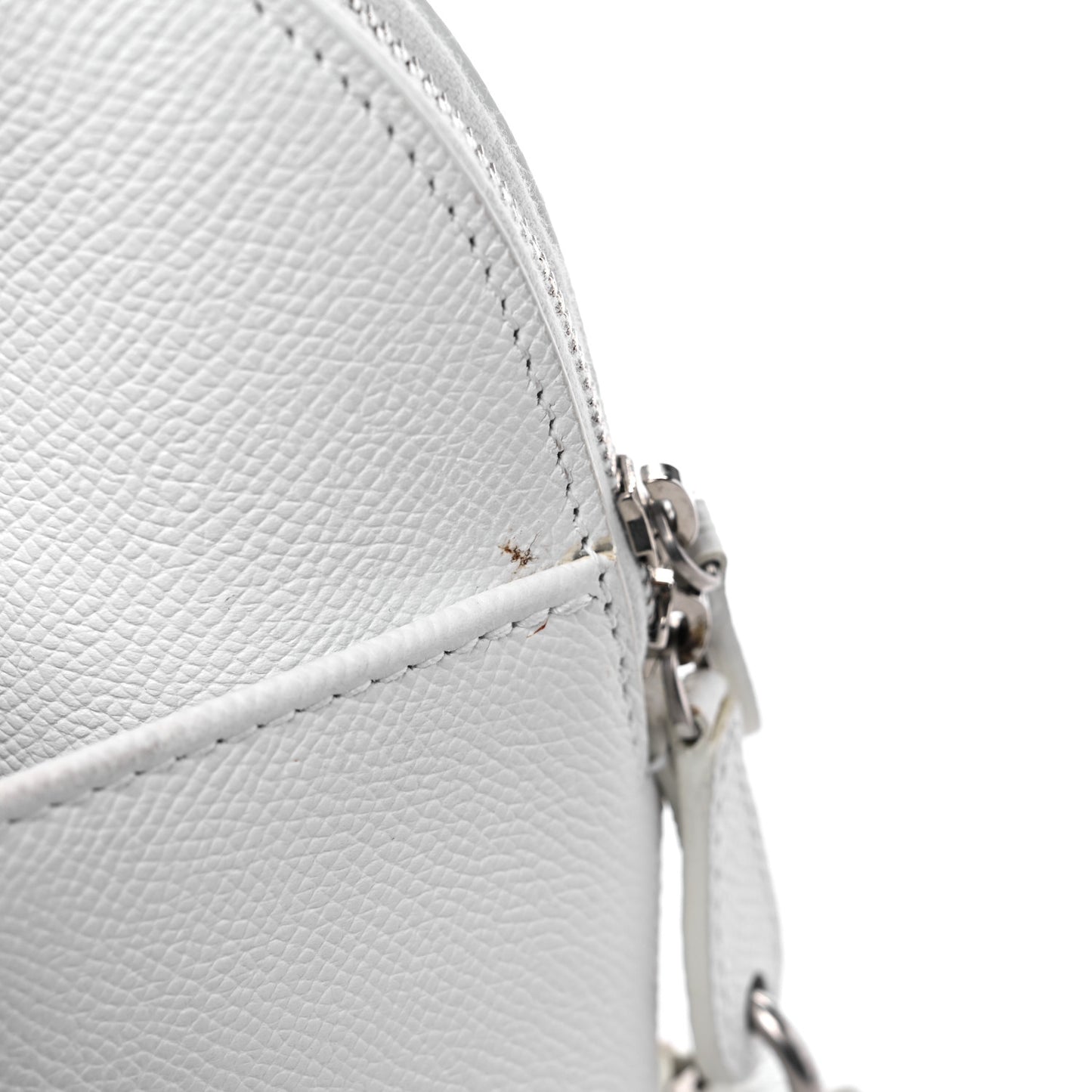 Signature Grained Calfskin Logo S Ville Top Handle Bag White Black