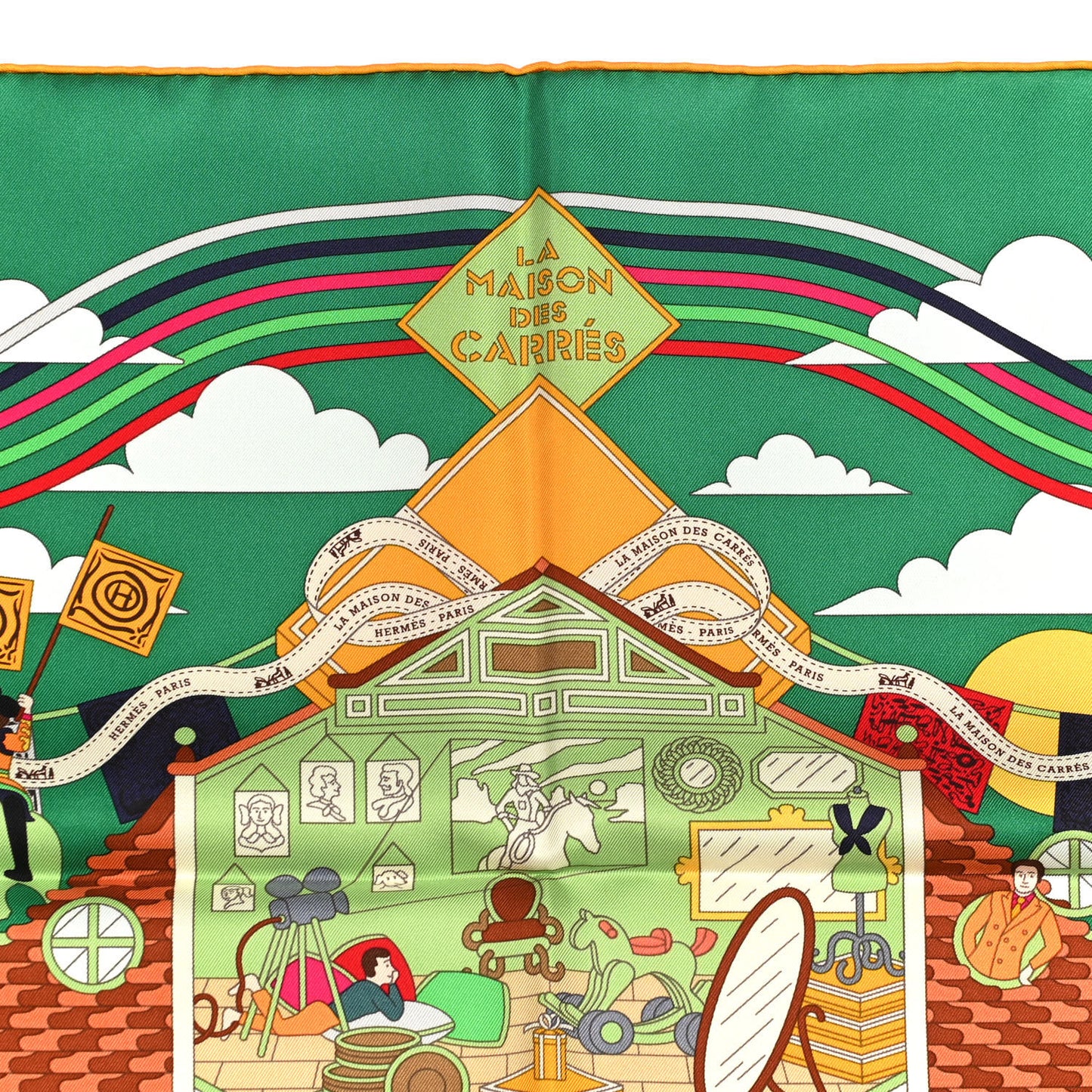 Silk Maison Des Carres Scarf 90 Vert Soleil Beige