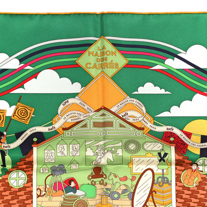 Hermes Silk Maison Des Carres Scarf 90 Vert Soleil Beige 3 of 5