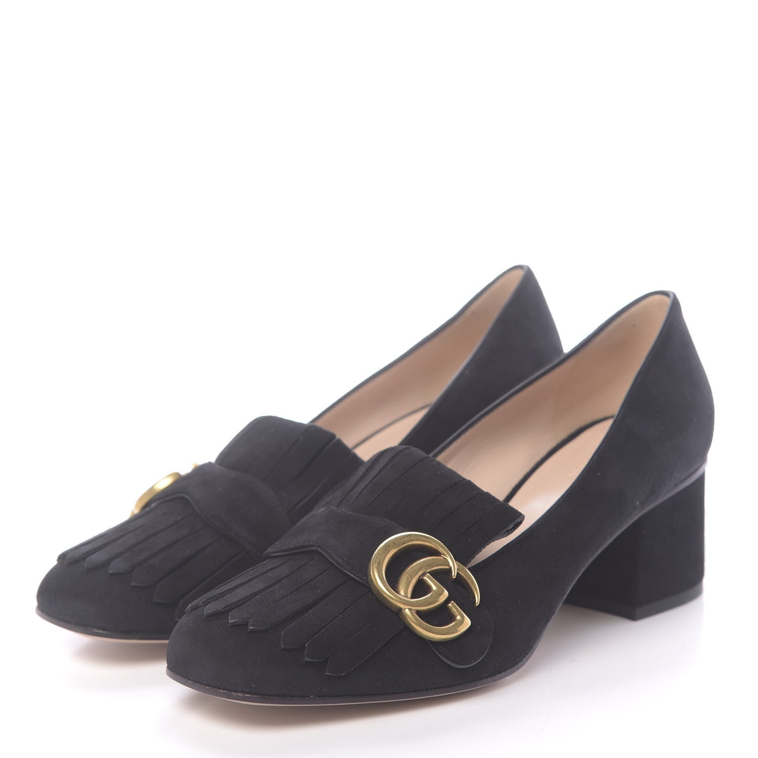 Gucci Kid Scamosciato GG Marmont Fringe 50mm Loafer Pumps 37 Black 3 of 8