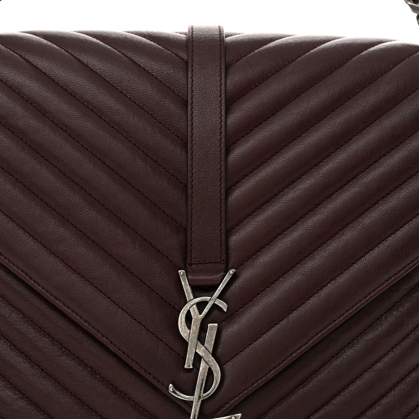 Sheepskin Matelasse Chevron Large College Monogram Satchel Amaranto