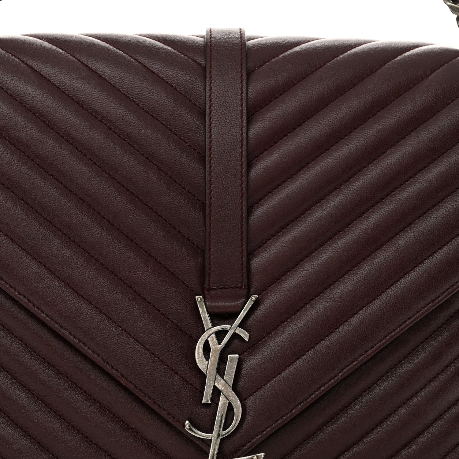 Saint Laurent Sheepskin Matelasse Chevron Large College Monogram Satchel Amaranto 8 of 14