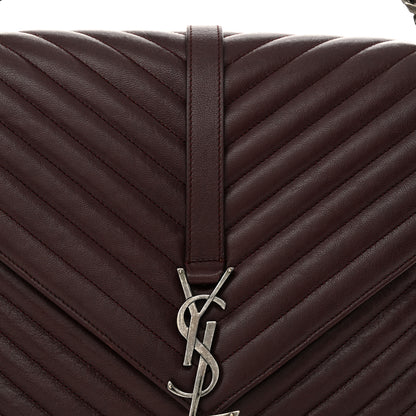 Saint Laurent Sheepskin Matelasse Chevron Large College Monogram Satchel Amaranto 8 of 14