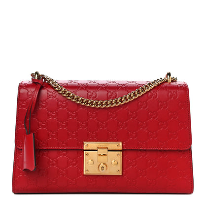 Gucci Guccissima Medium Padlock Shoulder Bag Hibiscus Red 1 of 17