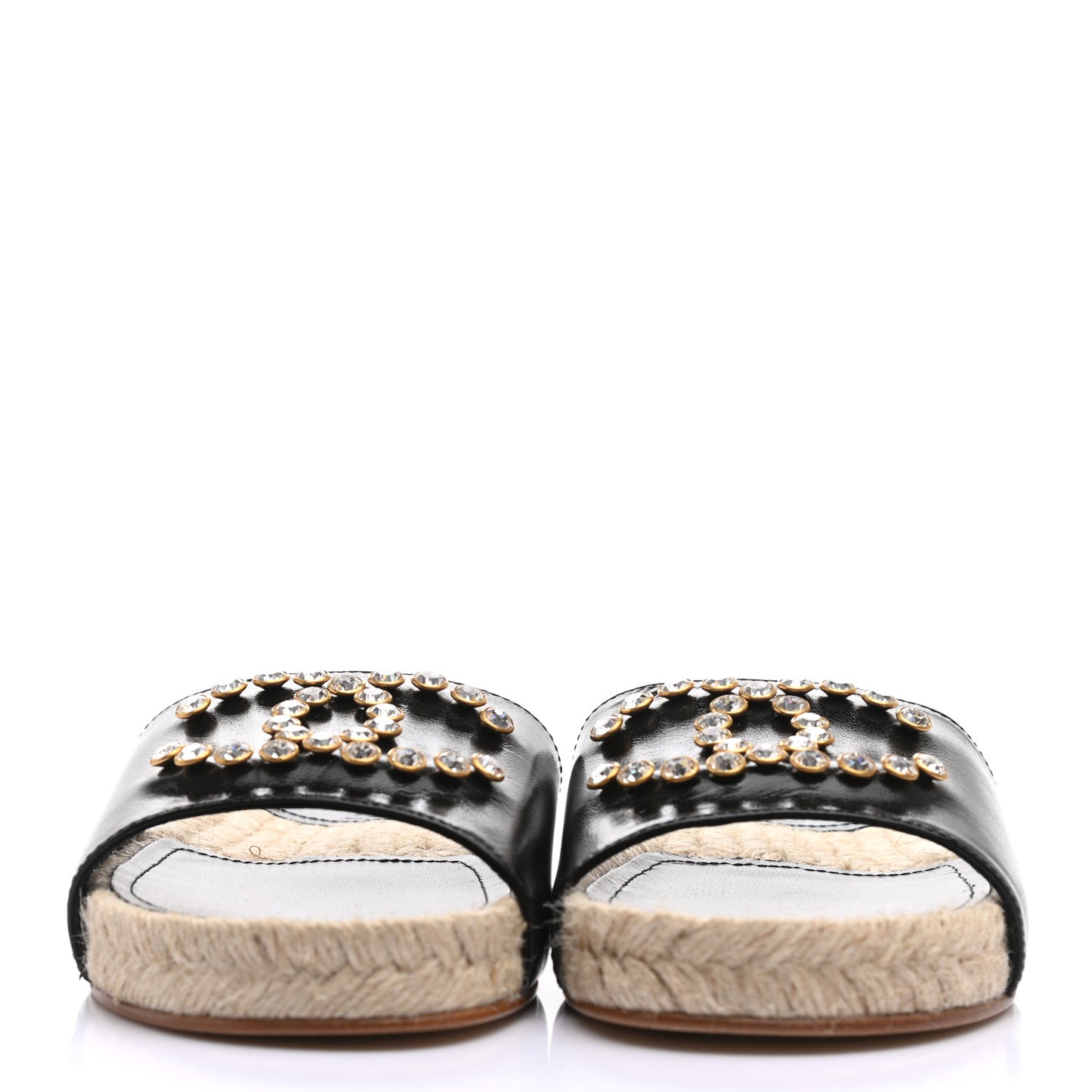 Patent Calfskin Crystal CC Espadrille Slip On Sandals 37 Black