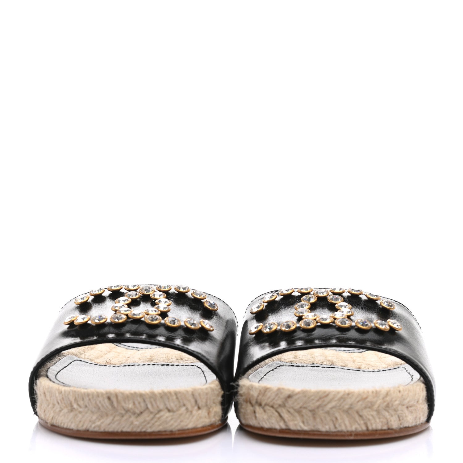 Chanel Patent Calfskin Crystal CC Espadrille Slip On Sandals 37 Black 3 of 8