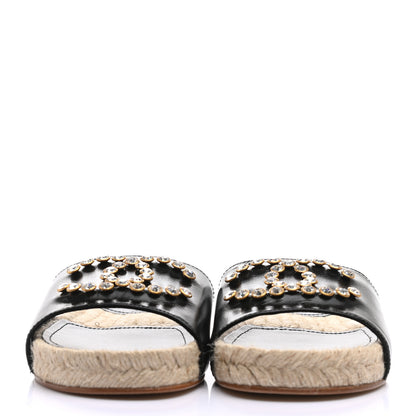 Chanel Patent Calfskin Crystal CC Espadrille Slip On Sandals 37 Black 3 of 8