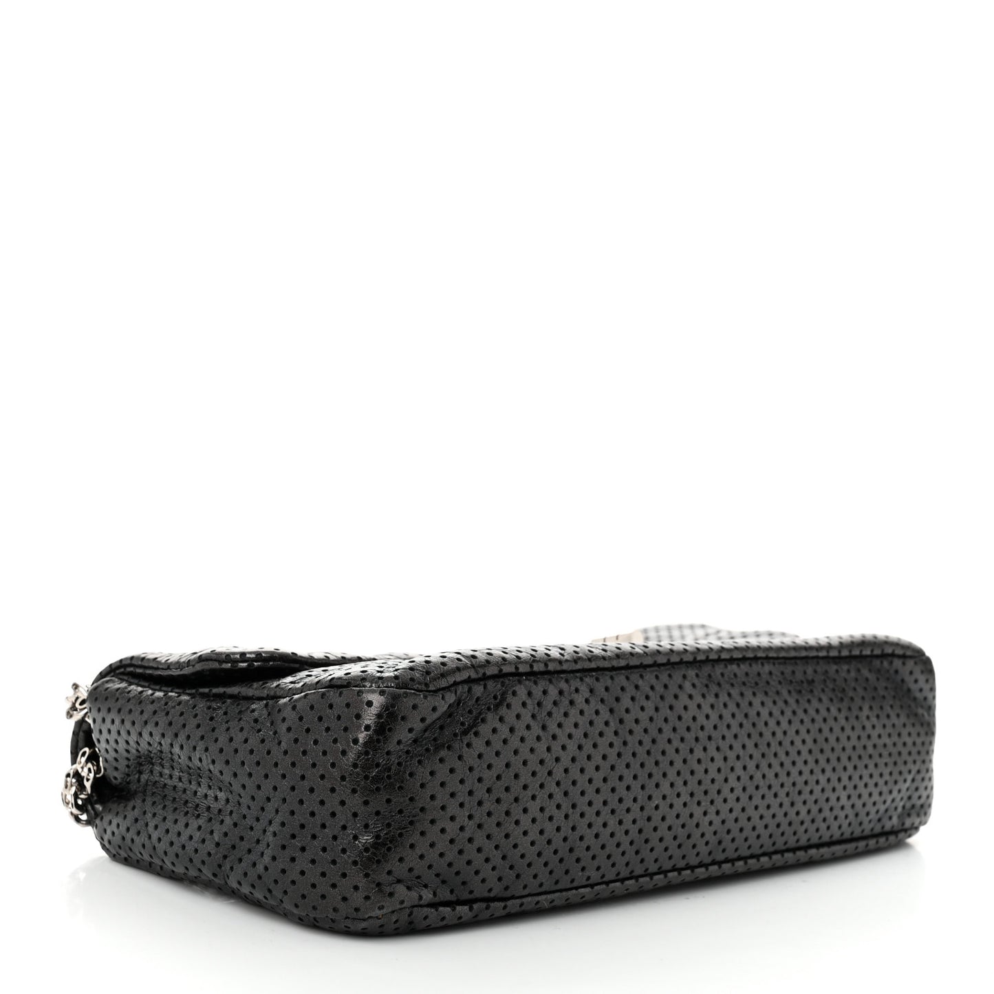 Metallic Crackled Calfskin Perforated Drill Flap Black