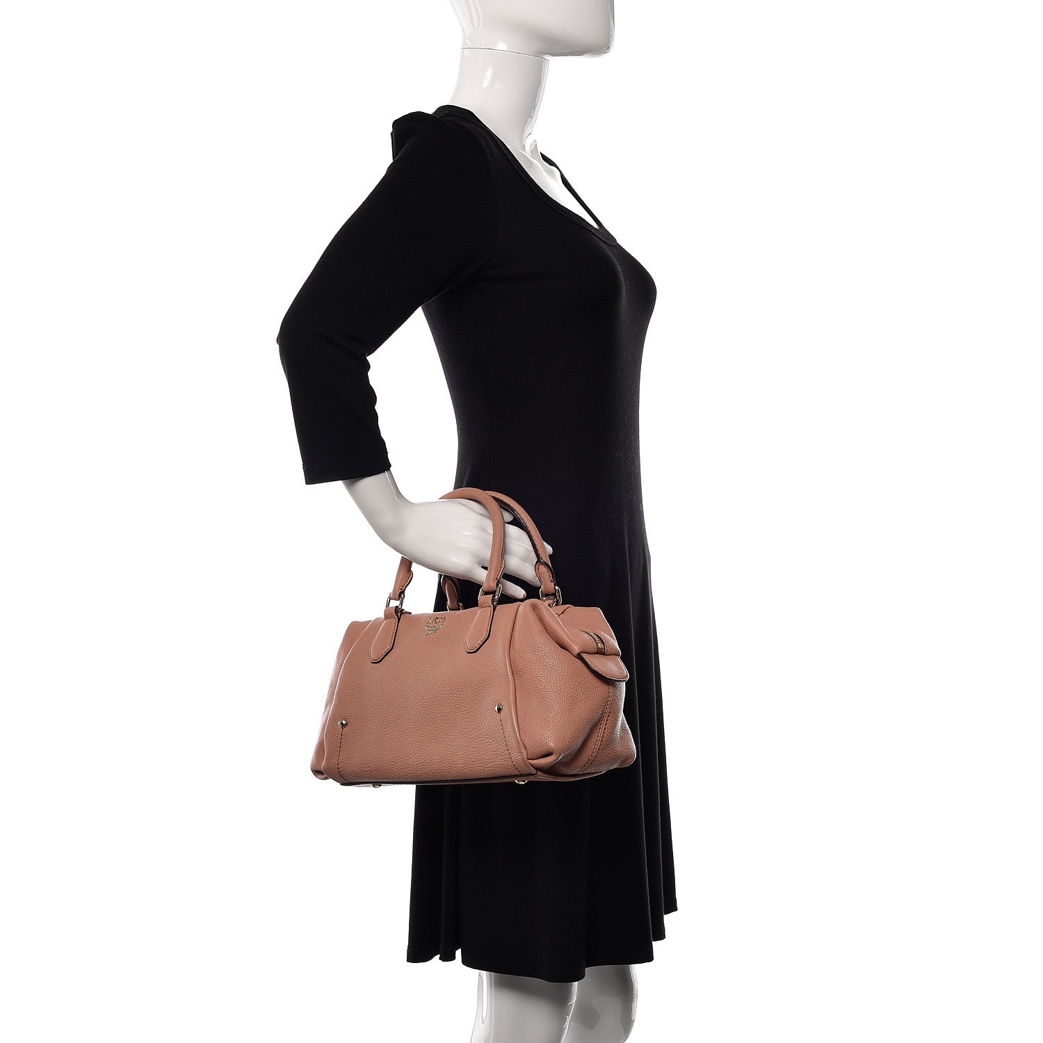 MCM Calfskin Bowler Bag Pink 2 of 10