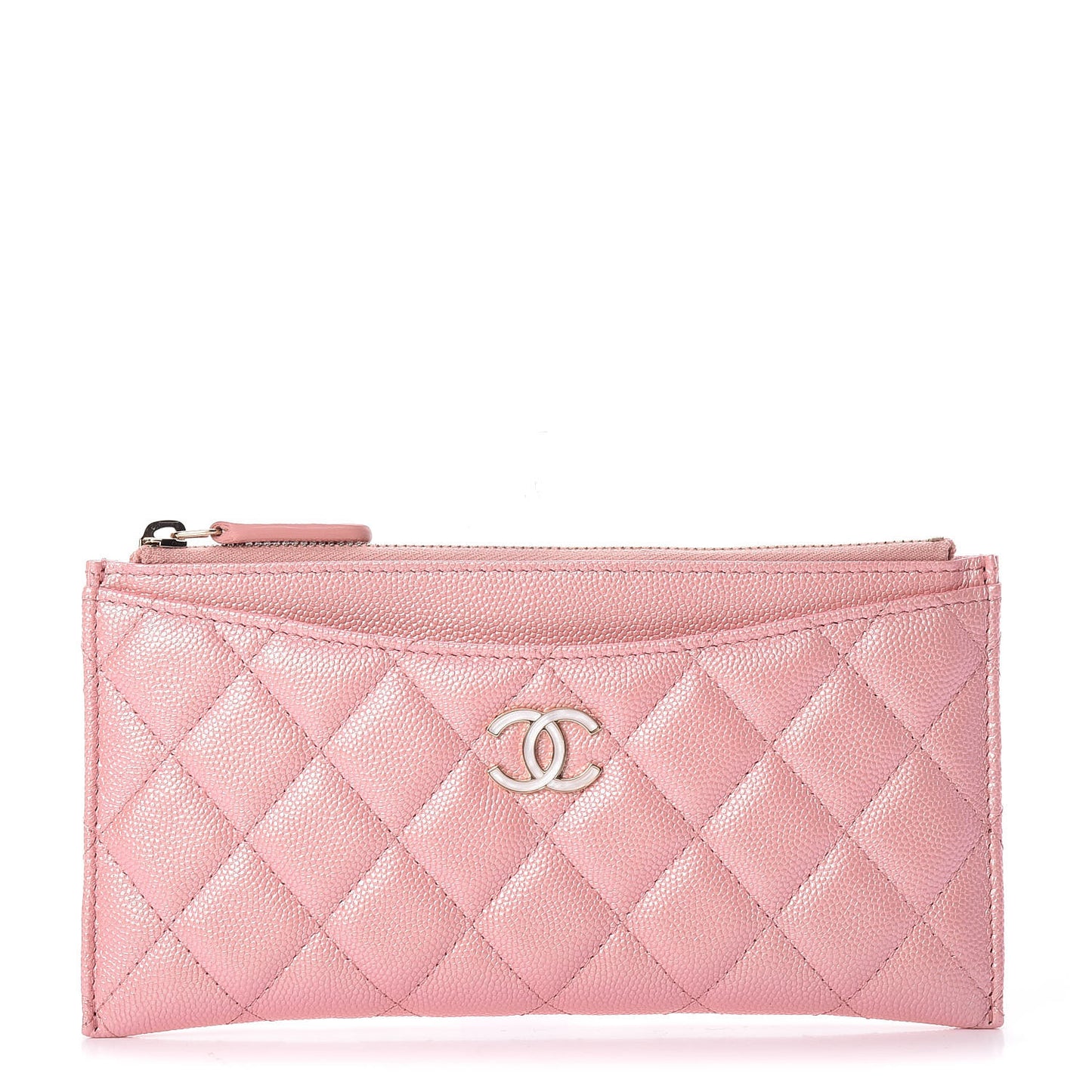 Iridescent Caviar Quilted Classic Zip Pouch Pink